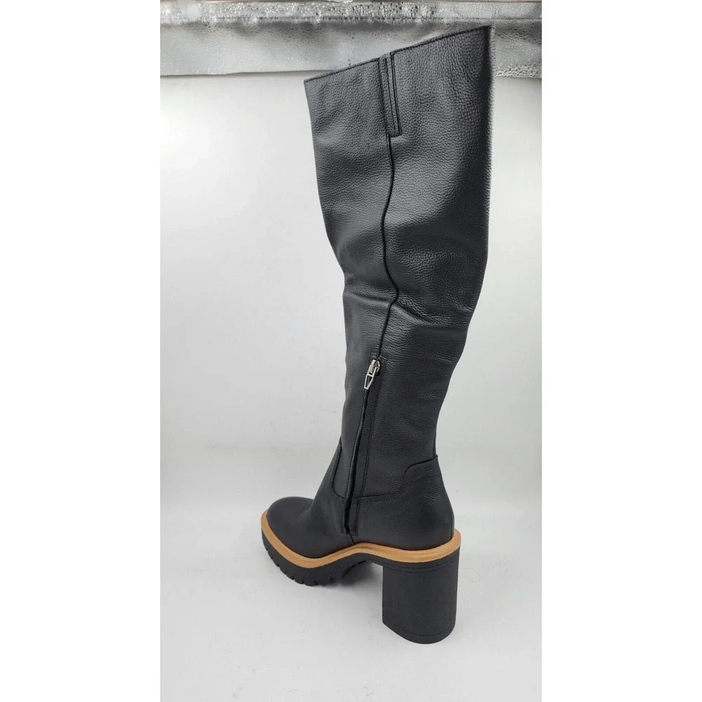 Dolce Vita Corry H2O Tall Leather Knee-High Boots Women's 8 Onyx Leather Zip - Picture 9 of 15
